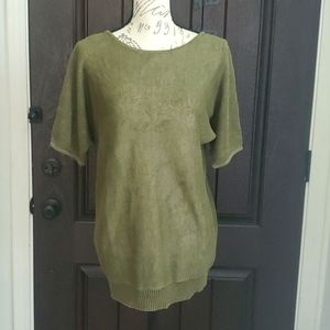 100 % LINEN TABLOTS PETITES  GREEN CONFY TOP SHORT SLEEVE Knit Tunic SWEATER